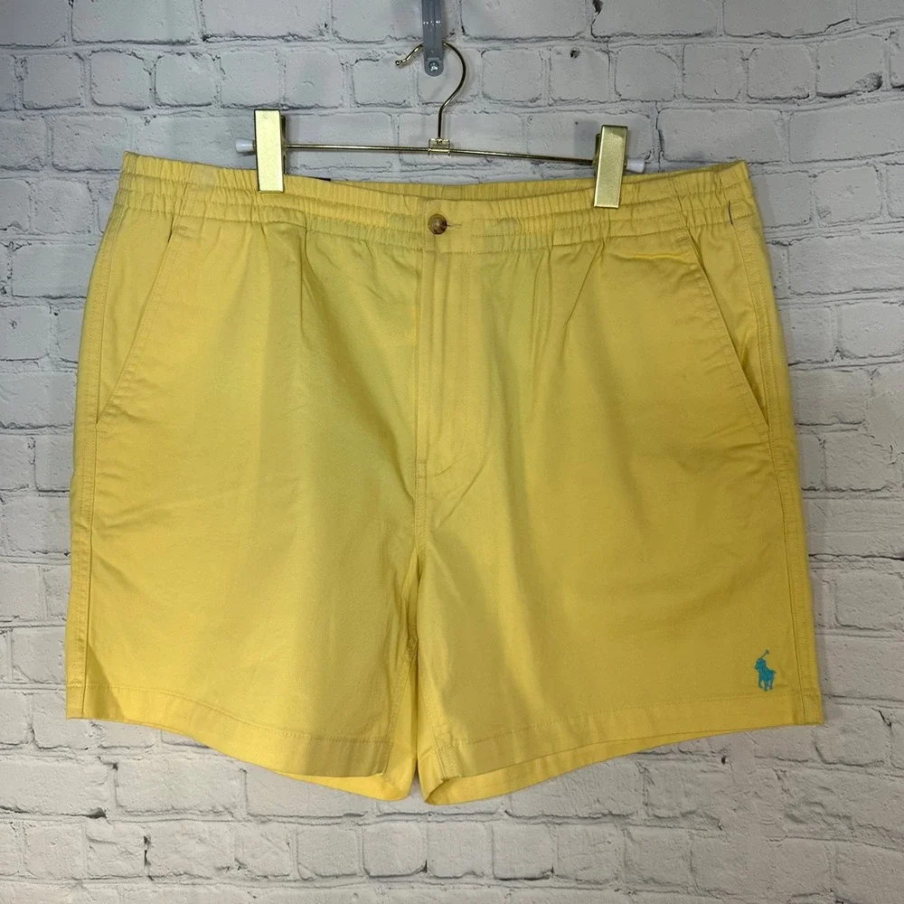 NEW Polo Ralph Lauren Mens Stretch Classic Fit Shorts Yellow Pony Logo XXL